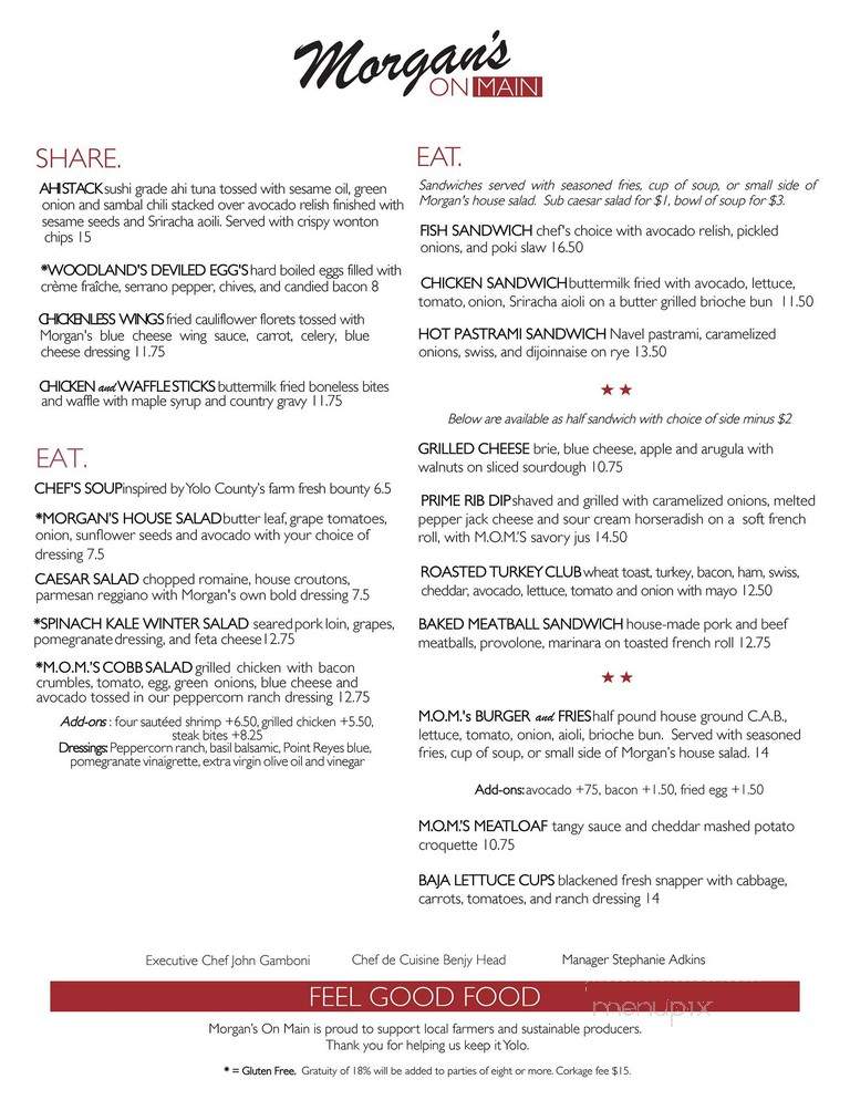 Morgan's On Main - Woodland, CA menu_pic