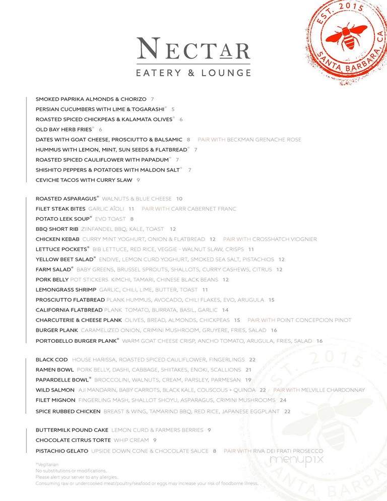 Nectar Eatery & Lounge - Santa Barbara, CA menu_pic