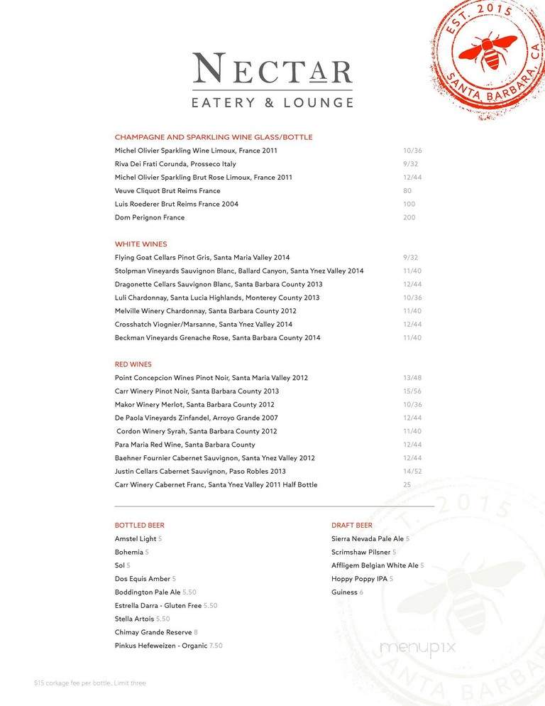 Nectar Eatery & Lounge - Santa Barbara, CA menu_pic