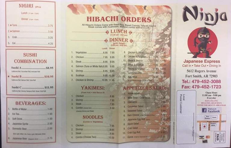 Ninja Japanese Express - Fort Smith, AR menu_pic