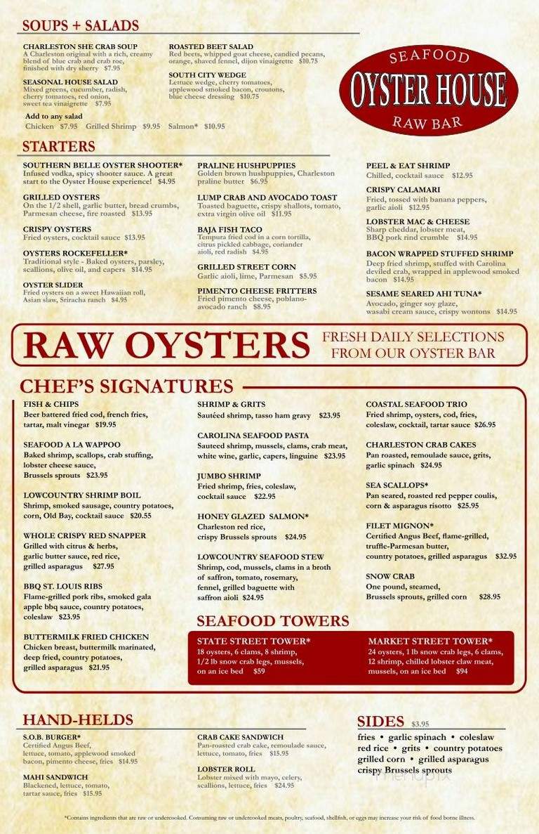 Oyster House on Market - Charleston, SC menu_pic