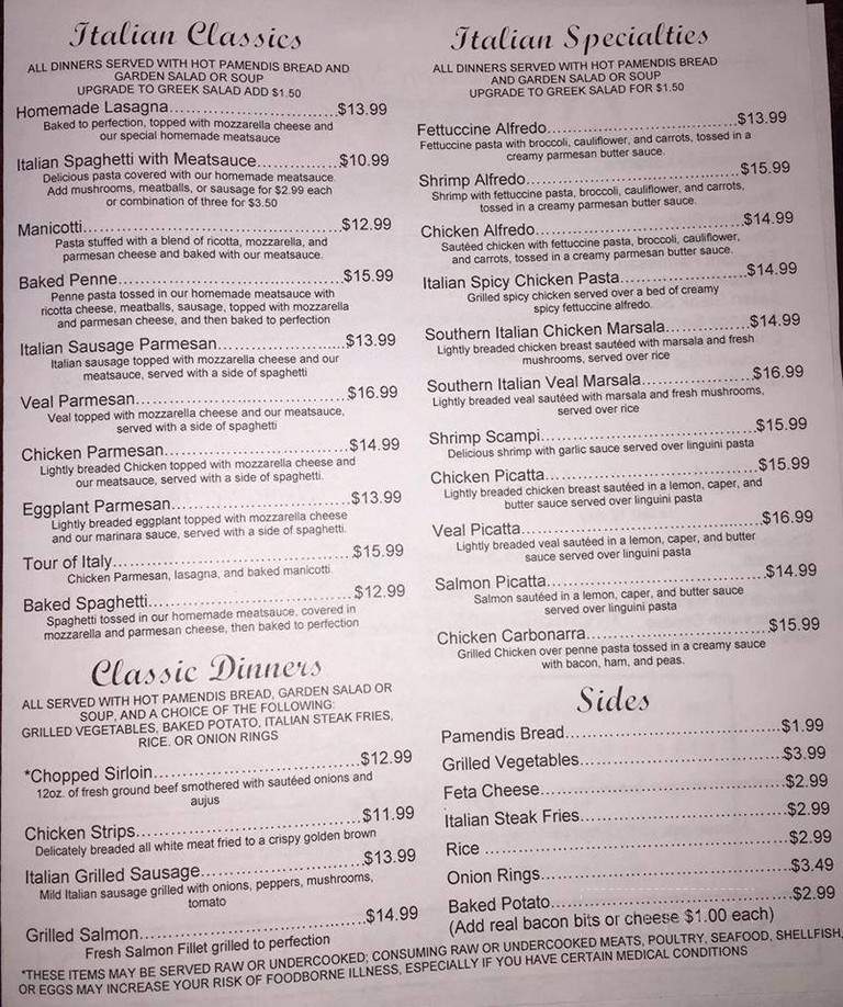 Pamendis Italian Grill - Loganville, GA menu_pic