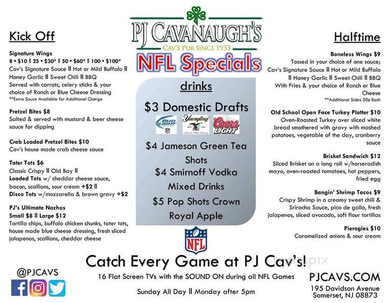 PJ Cavanaugh's - Somerset, NJ menu_pic
