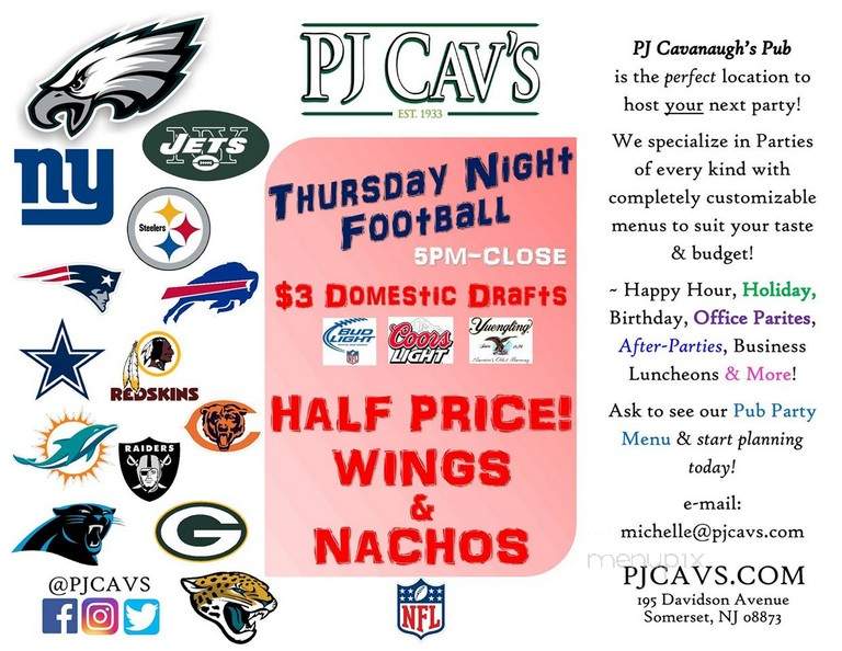PJ Cavanaugh's - Somerset, NJ menu_pic