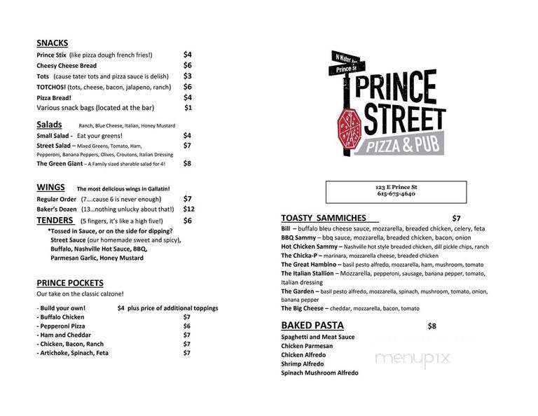 Prince Street Pizza and Pub - Gallatin, TN menu_pic