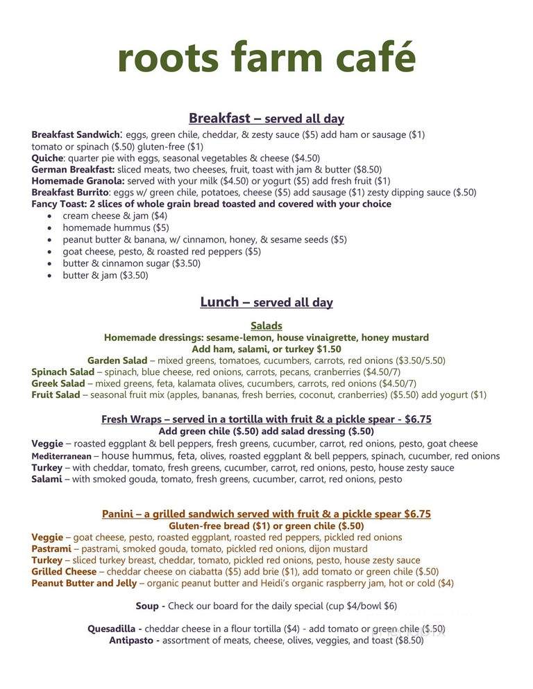 Roots Farm Cafe - Tijeras, NM menu_pic