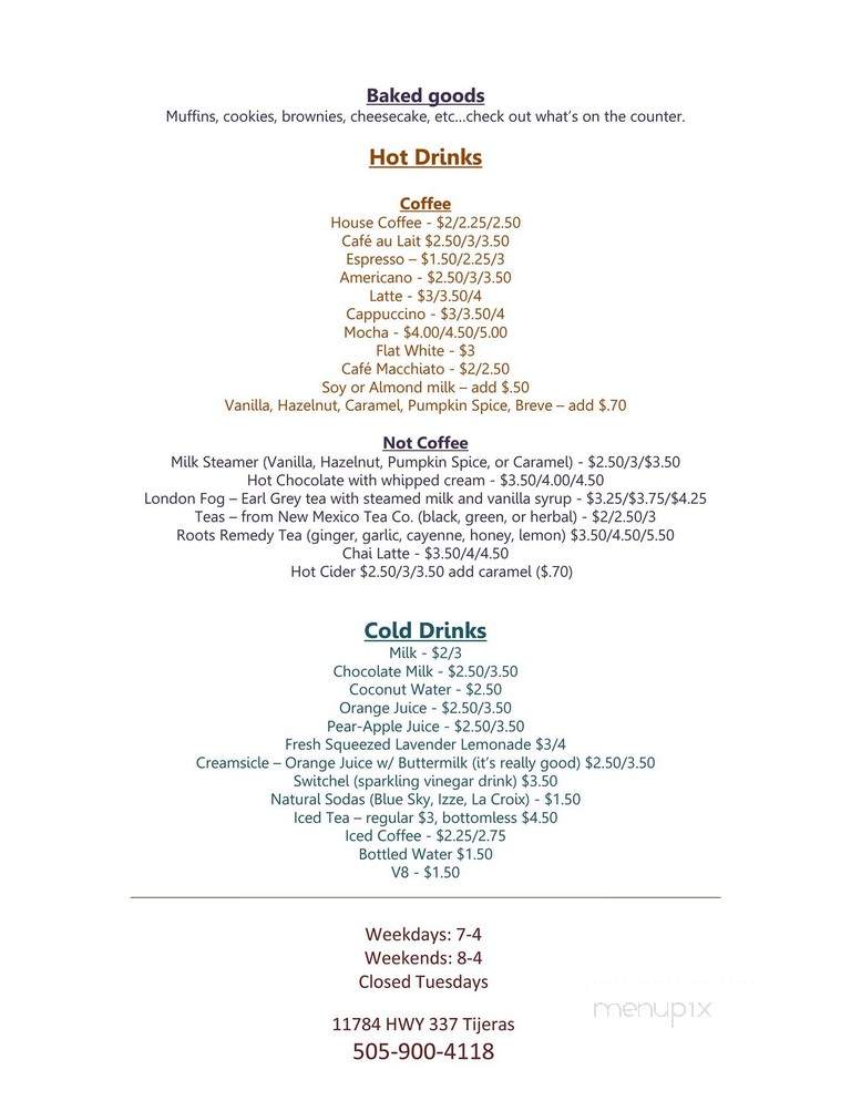 Roots Farm Cafe - Tijeras, NM menu_pic
