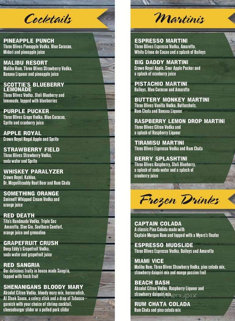 Shenanigans Bar & Grill - Wareham, MA menu_pic