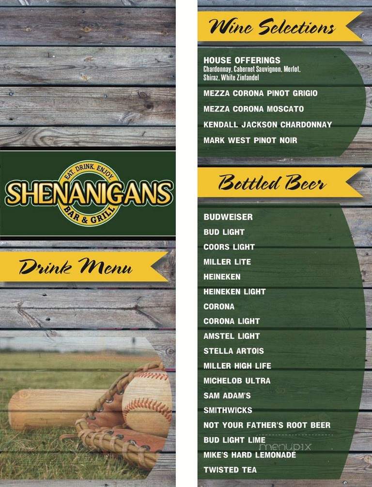 Shenanigans Bar & Grill - Wareham, MA menu_pic