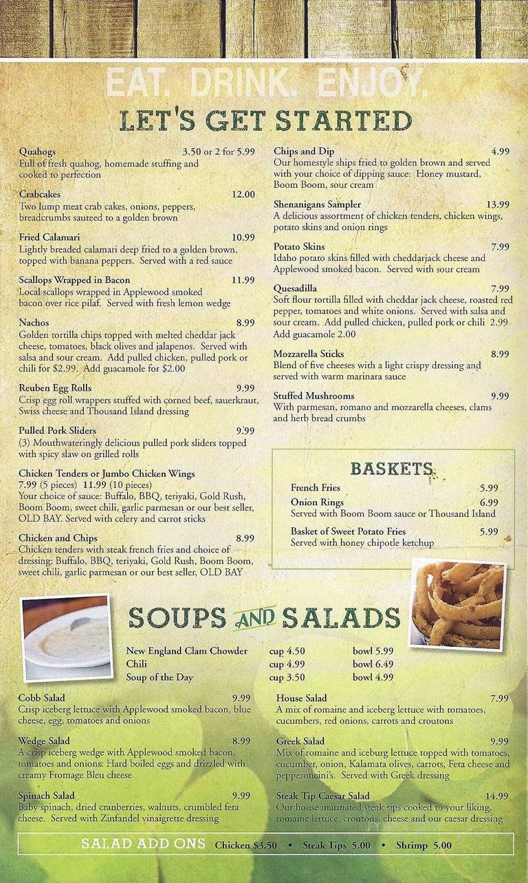 Shenanigans Bar & Grill - Wareham, MA menu_pic
