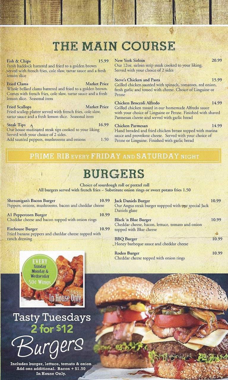 Shenanigans Bar & Grill - Wareham, MA menu_pic
