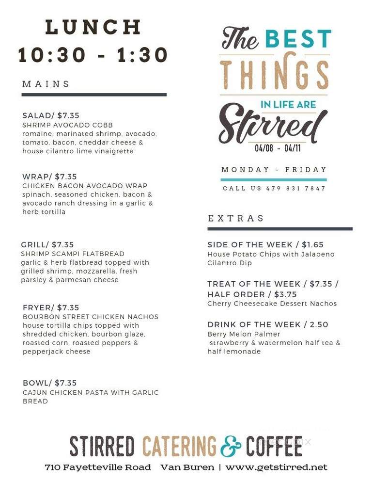 Stirred Catering and Coffee - Van Buren, AR menu_pic