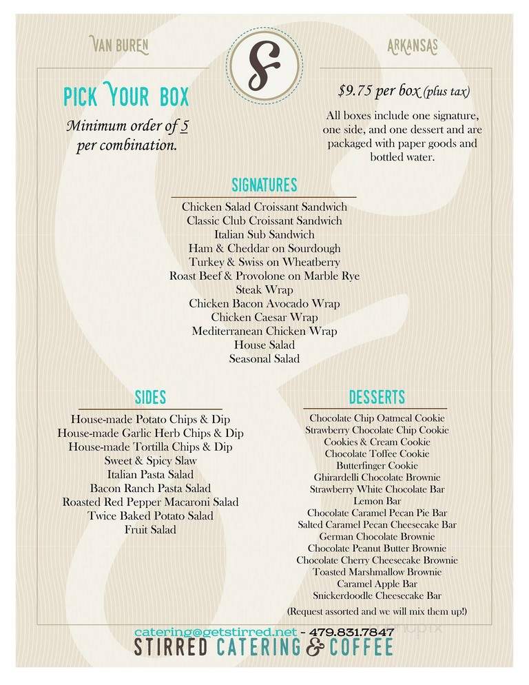 Stirred Catering and Coffee - Van Buren, AR menu_pic