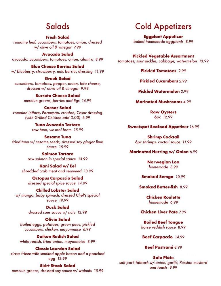 Sweetspot Cafe - Brooklyn, NY menu_pic