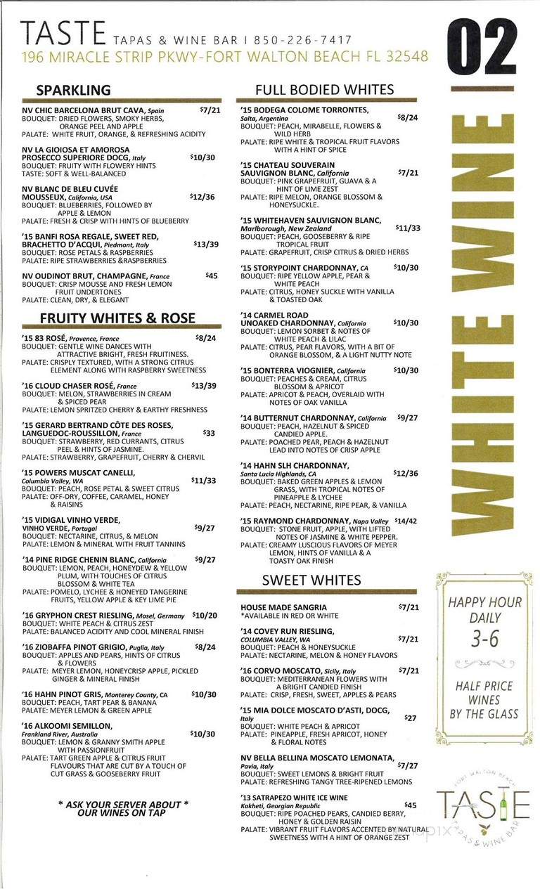 Taste Tapas and Wine Bar - Fort Walton Beach, FL menu_pic