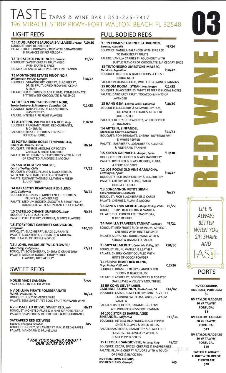 Taste Tapas and Wine Bar - Fort Walton Beach, FL menu_pic