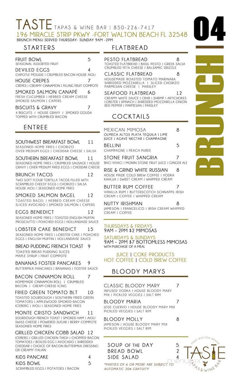 Taste Tapas and Wine Bar - Fort Walton Beach, FL menu_pic