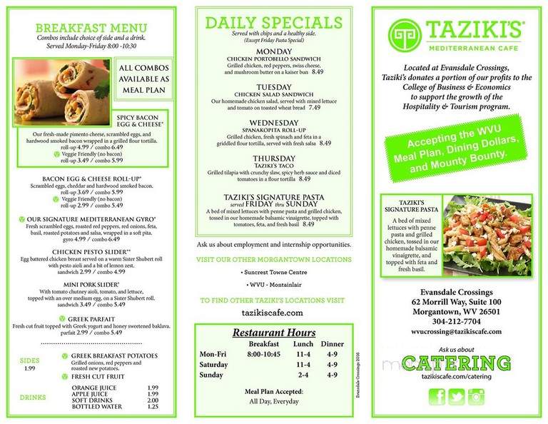 Taziki's Mediterranean Cafe - Morgantown, WV menu_pic