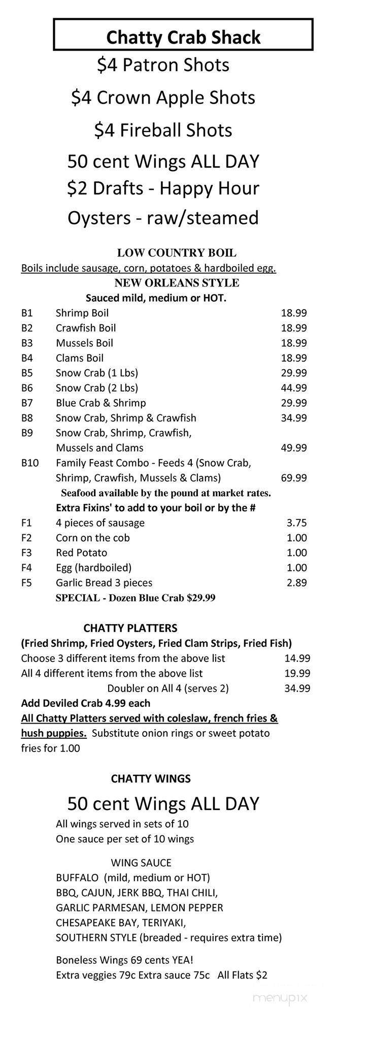 The Chatty Crab - Jacksonville, FL menu_pic
