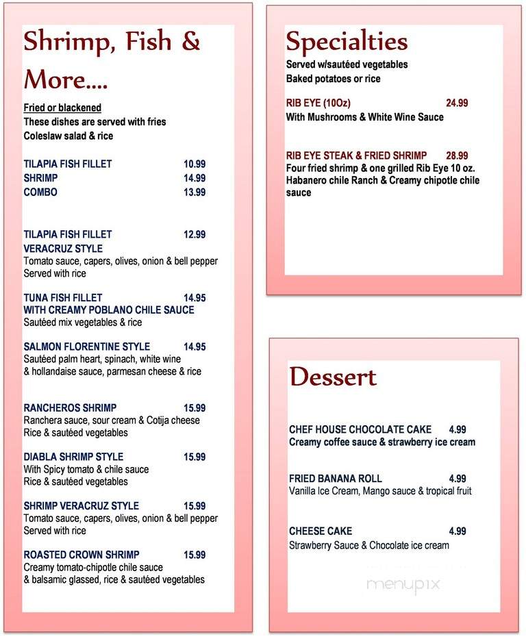 The Chef House Restaurant - Port Isabel, TX menu_pic