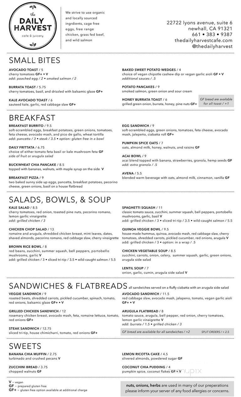 The Daily Harvest Cafe & Juicery - Santa Clarita, CA menu_pic