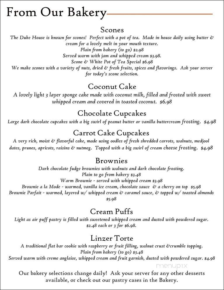 The Duke House Tea Room & Bakery - Wellsville, NY menu_pic
