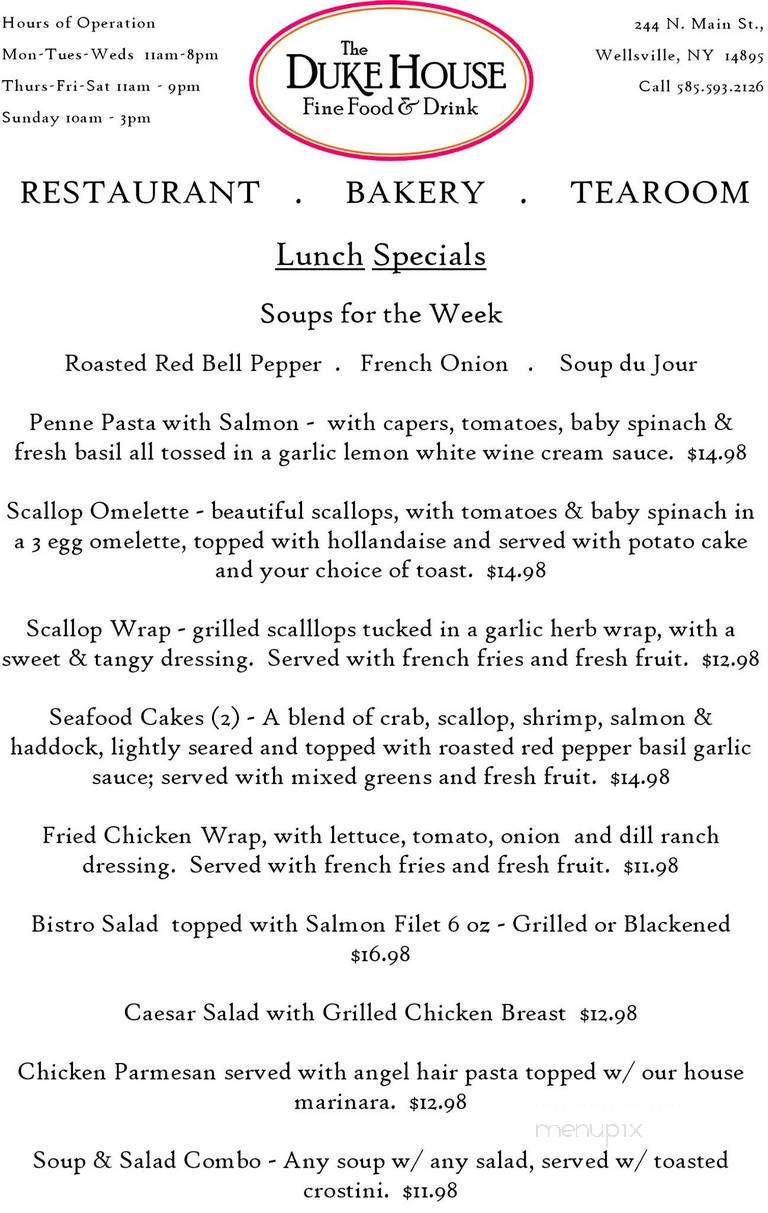 The Duke House Tea Room & Bakery - Wellsville, NY menu_pic