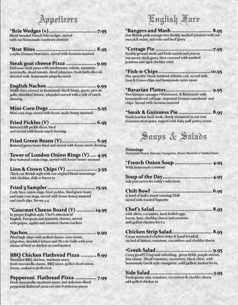 The Lion & Crown Pub - Allen, TX menu_pic