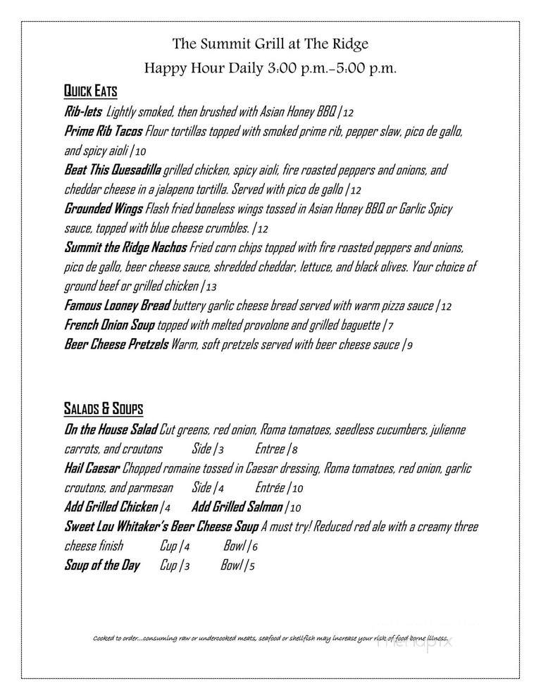 The Summit Grill at the Ridge - Gaylord, MI menu_pic