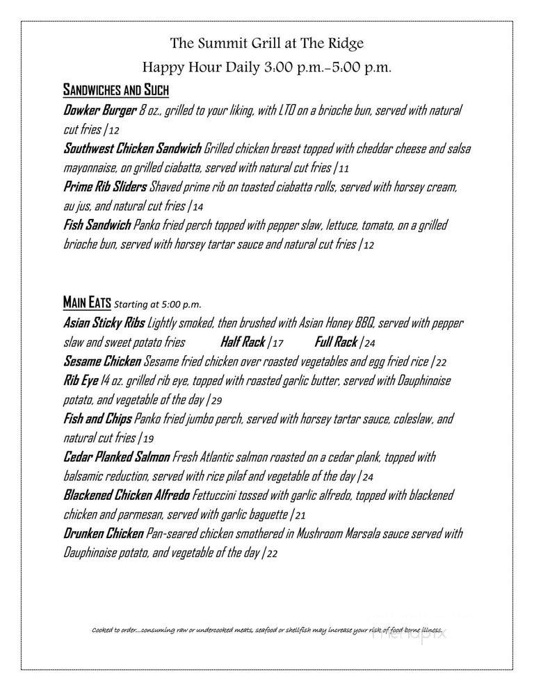 The Summit Grill at the Ridge - Gaylord, MI menu_pic