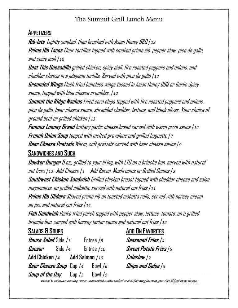 The Summit Grill at the Ridge - Gaylord, MI menu_pic
