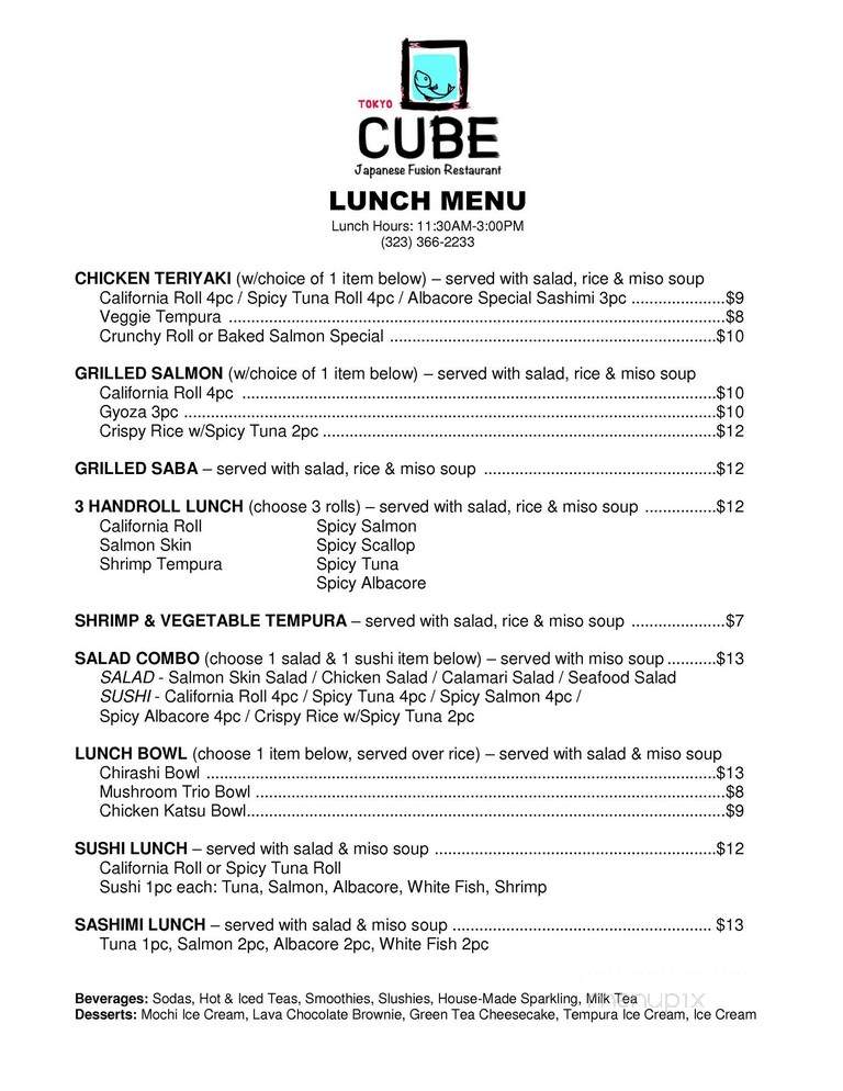 Tokyo Cube - Los Angeles, CA menu_pic
