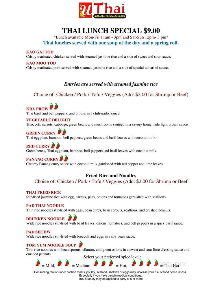 UThai - Lancaster, PA menu_pic