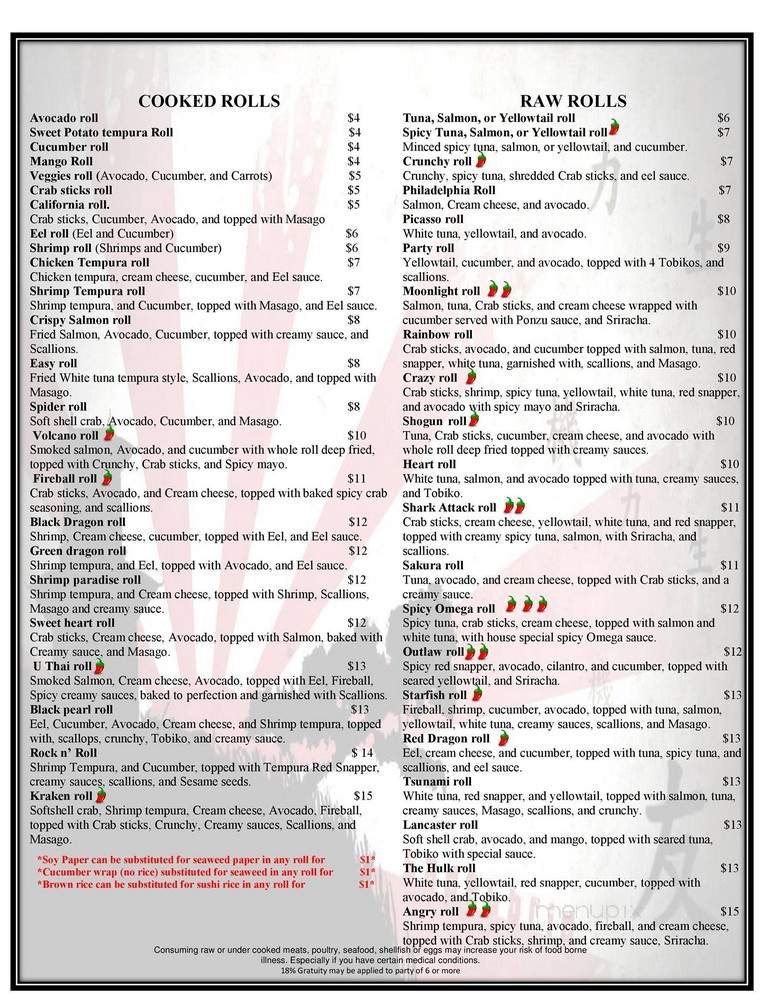 UThai - Lancaster, PA menu_pic