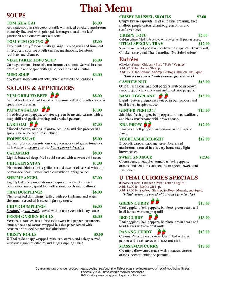 UThai - Lancaster, PA menu_pic