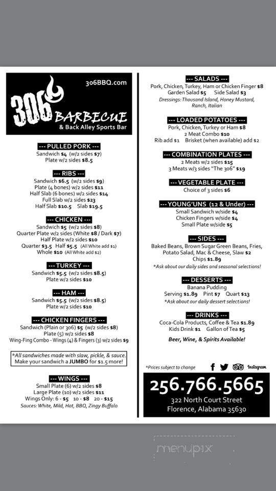 306 BBQ - Florence, AL menu_pic