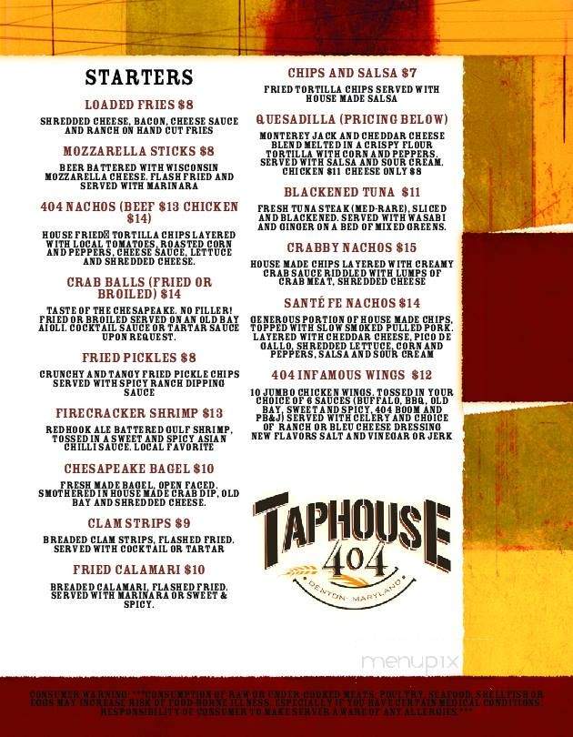404 TapHouse - Denton, MD menu_pic