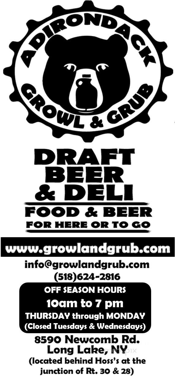 Adirondack Growl & Grub - Long Lake, NY menu_pic
