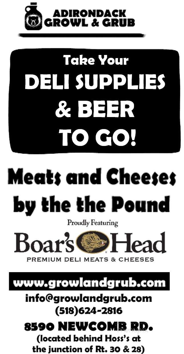 Adirondack Growl & Grub - Long Lake, NY menu_pic