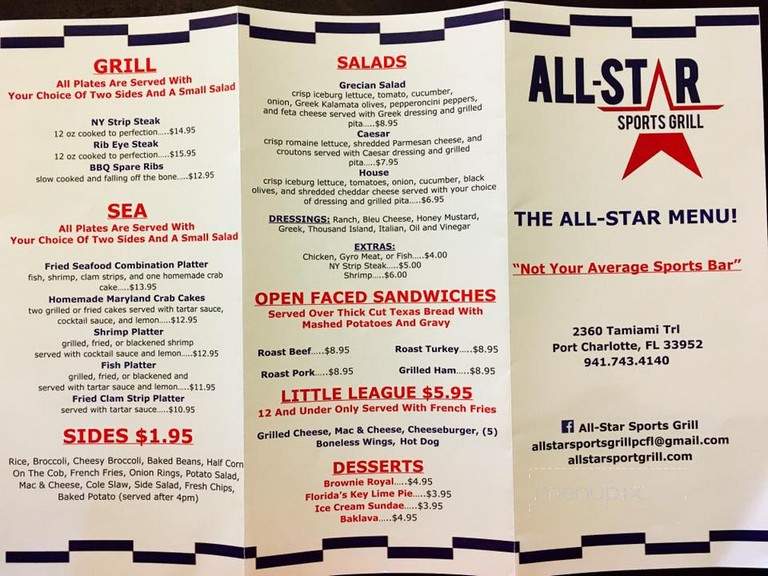 All-Star Sports Grill - Port Charlotte, FL menu_pic