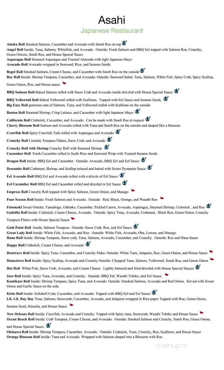 Asahi Japanese Restaurant - Brandon, MS menu_pic