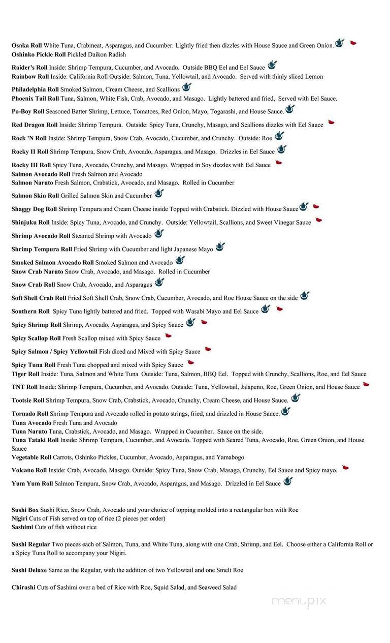 Asahi Japanese Restaurant - Brandon, MS menu_pic