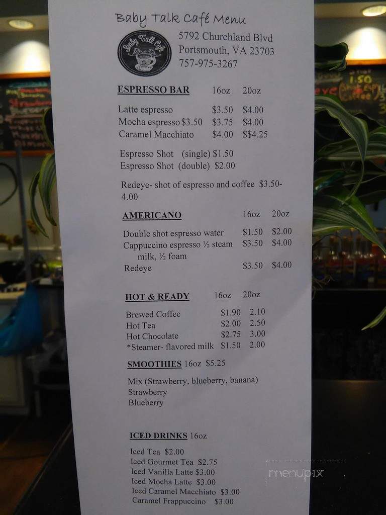 Baby Talk Cafe - Portsmouth, VA menu_pic