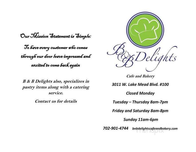 B&B Delights - Las Vegas, NV menu_pic