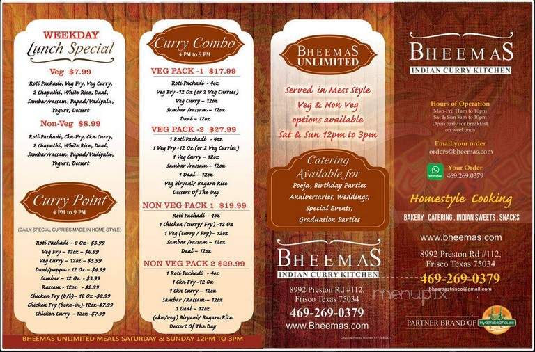 Bheemas Indian Curry Kitchen - Frisco, TX menu_pic