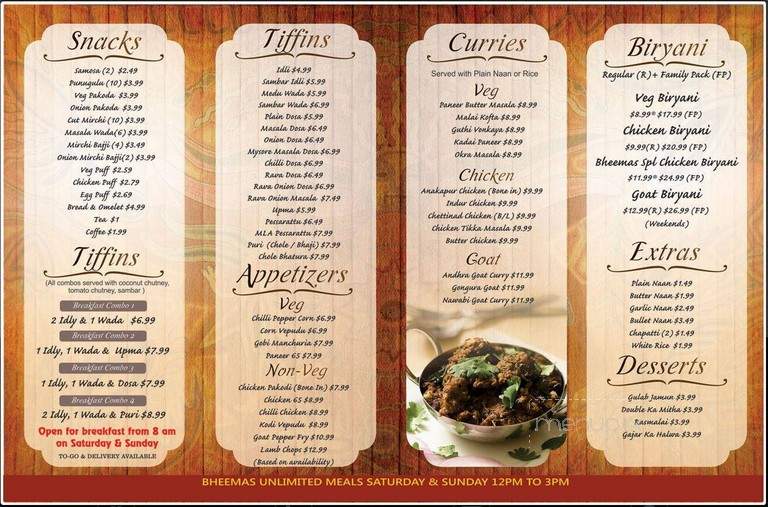 Bheemas Indian Curry Kitchen - Frisco, TX menu_pic