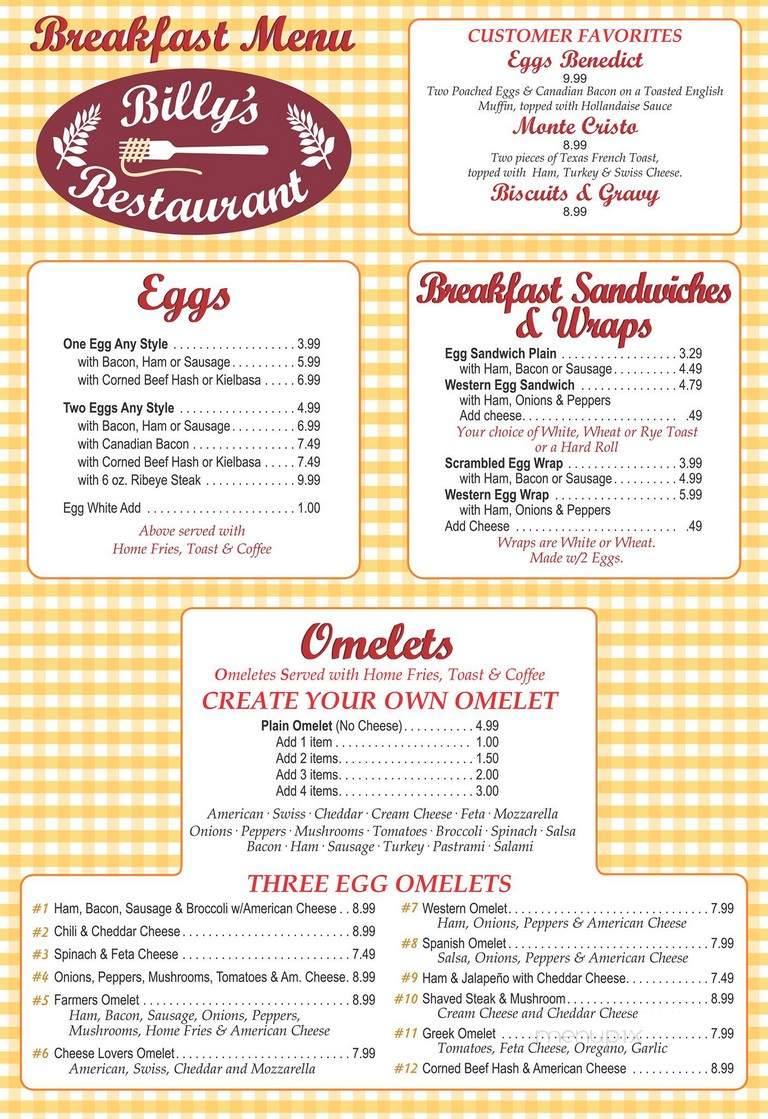 Billy's Restaurant & Pizza - Plainfield, CT menu_pic
