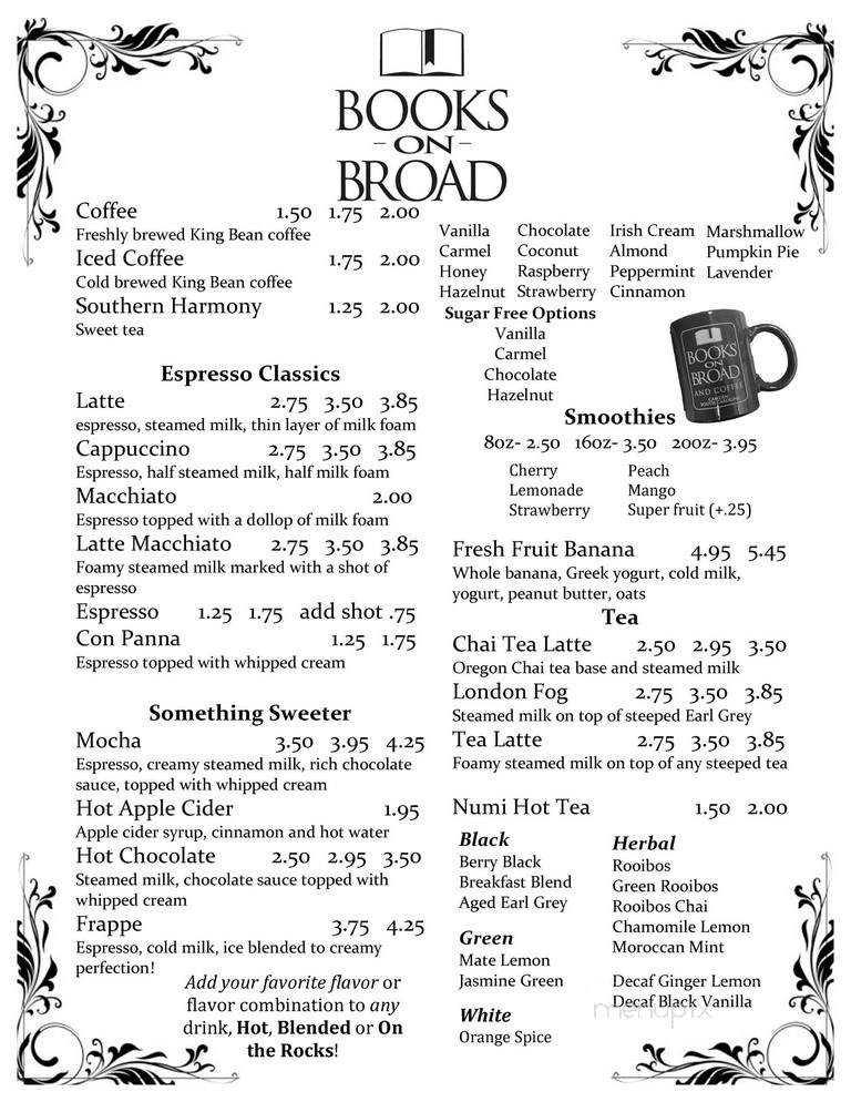 Books On Broad and Coffee - Camden, SC menu_pic