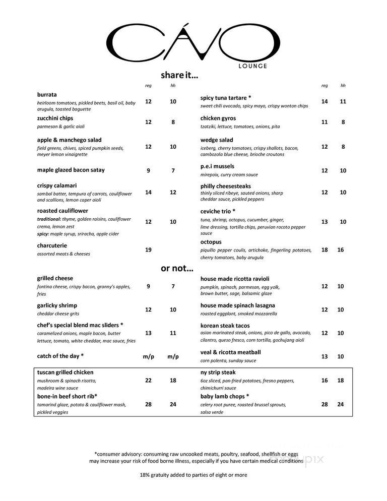 Cavo Lounge - Naples, FL menu_pic