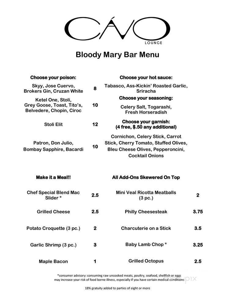 Cavo Lounge - Naples, FL menu_pic
